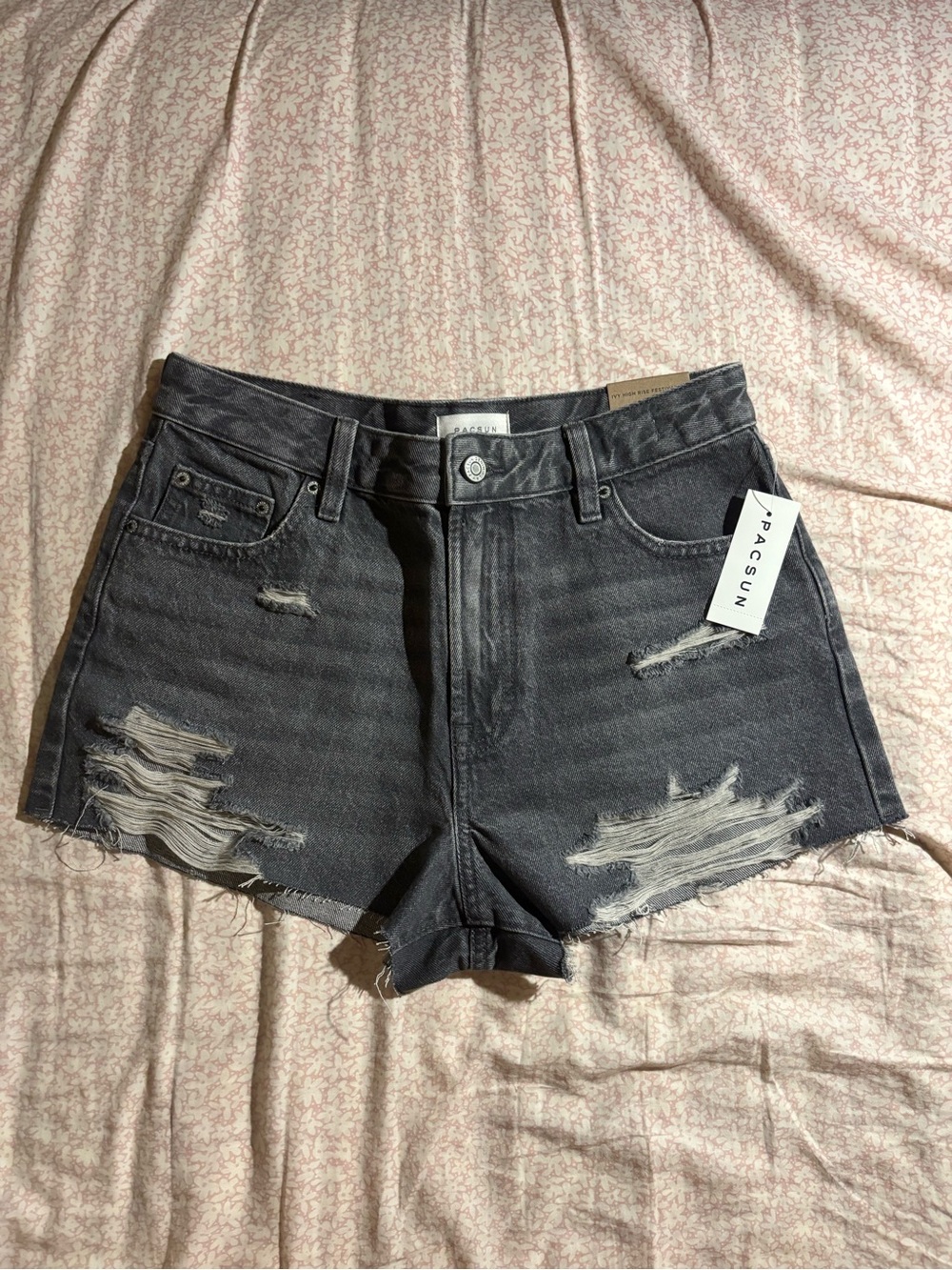 PacSun Black Distressed Ripped High-Rise Denim Shorts